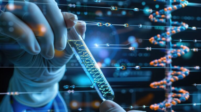 Precision in biotech: a person inserts a DNA sample in a tube into a sequencing machine